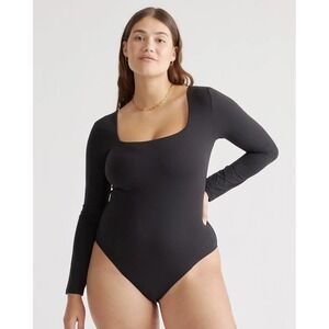 Quince Ultra-Stretch Second Skin‎ Long Sleeve Square Neck Bodysuit Black XS